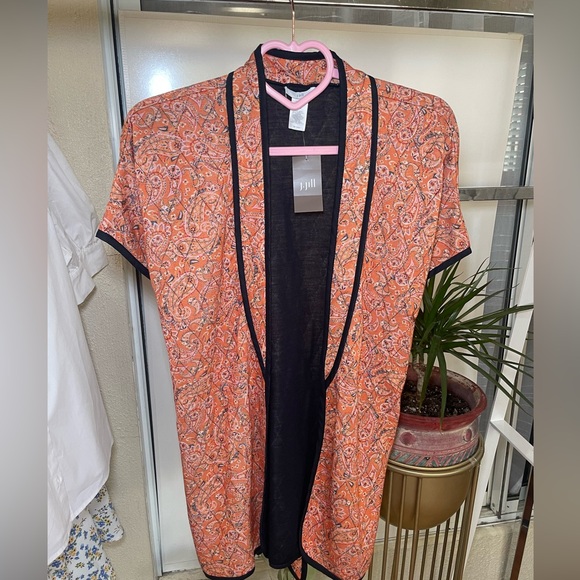 NWT J Jill Belted Quilted Ruana Jacket Kimono Orange Paisley Size Small - large - Picture 4 of 6